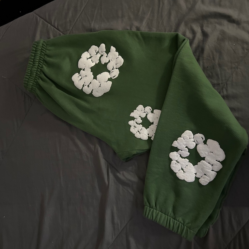 Green denim tears sweatpants